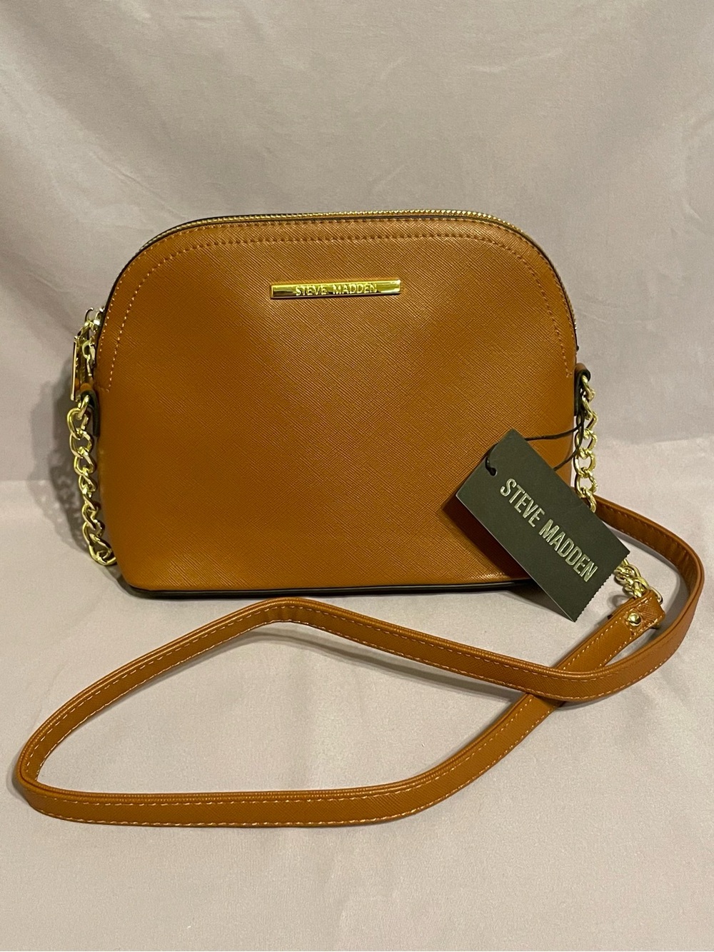 NWT Steve Madden Cognac Brown BMarilyn Dome Crossbody Bag Gold Chain
